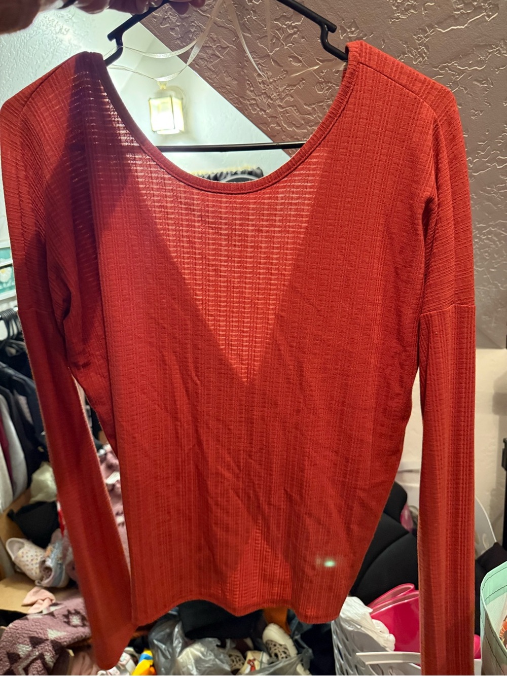 Women’s Long-Sleeve Ribbed Scoop Neck Top